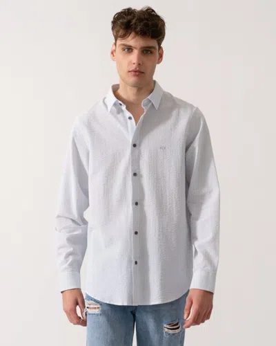 Armani Exchange Mens Regular Fit Seersucker Shirt In White