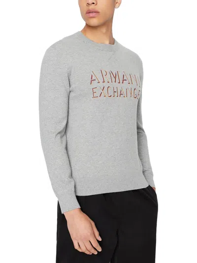Armani Exchange Mens Ribbed Trim Cotton Crewneck Sweater In Blue