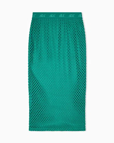 Armani Exchange Mesh Midi Skirt In Cotton Lace With A Logo Waistband In Green