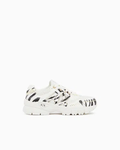 Armani Exchange Mesh Sneakers With An Abstract Pattern And A Rubber Sole In Animal Print