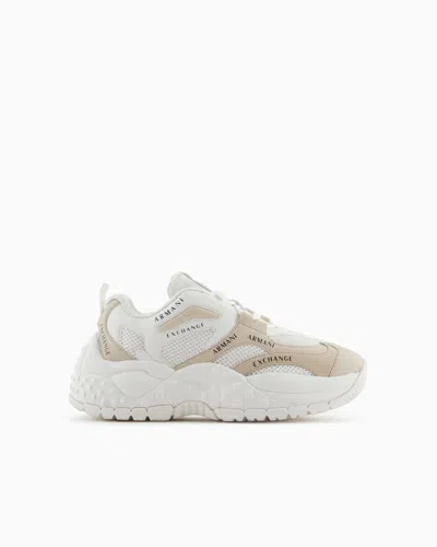 Armani Exchange Mesh Sneakers With Custom Tread In Beige