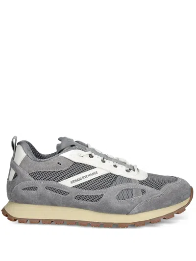 Armani Exchange Mesh Suede Sneakers In Gray