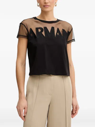 Armani Exchange Mesh-panel Logo T-shirt In Black