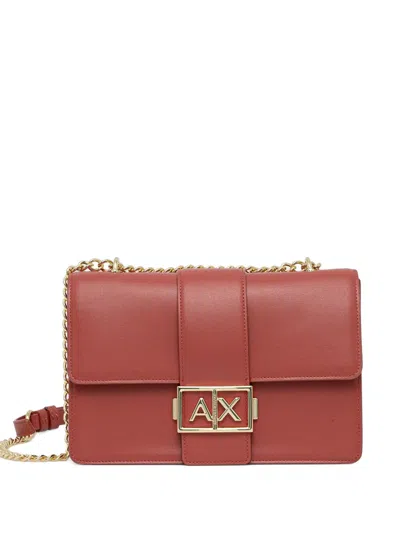 Armani Exchange Metal-logo Chain Satchel In Brown