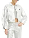 Armani Exchange Metallic-finish Denim Jacket In Gray