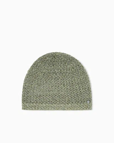 Armani Exchange Metallic Knit Beanie In Green