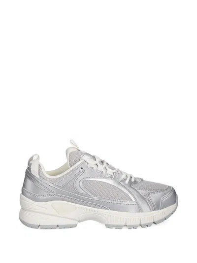 Armani Exchange Metallic Panelled Trainers In Gray