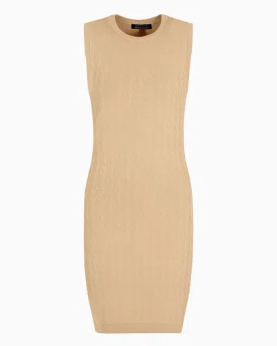 Armani Exchange Midi Dress In Fabric With Allover Logo In Camel