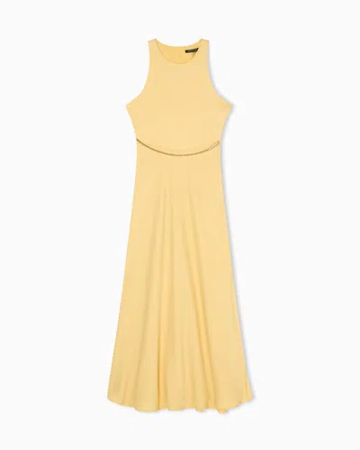 Armani Exchange Midi Dress In Mixed Fabric In Yellow