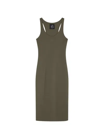 Armani Exchange Midi Icon Logo-embroidered Dress In Green