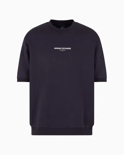 Armani Exchange Milano/new York Short Sleeve Crewneck Sweatshirt In Navy Blue