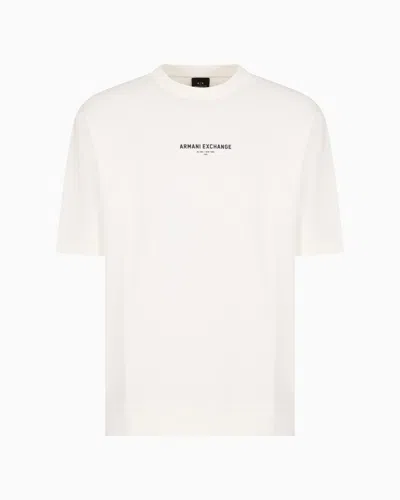 Armani Exchange Milano/new York Short Sleeve Crewneck Sweatshirt In White
