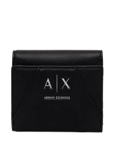 Armani Exchange Mini Logo-plaque Grained Wallet In Black