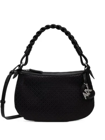 Armani Exchange Mini Monogram-embossed Braided-handle Shoulder Bag In Black