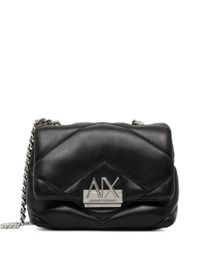 Armani Exchange Mini Quilted Logo-plaque Shoulder Bag In Black