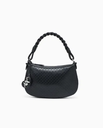 Armani Exchange Mini Shoulder Bag In Smooth Fabric In Black
