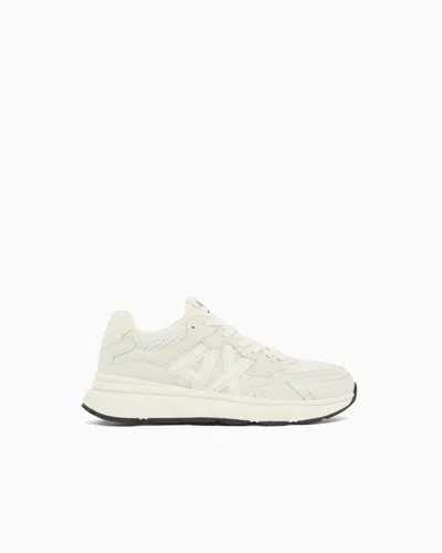 Armani Exchange Minimalist Sneakers In Woven Technical Fabric In White