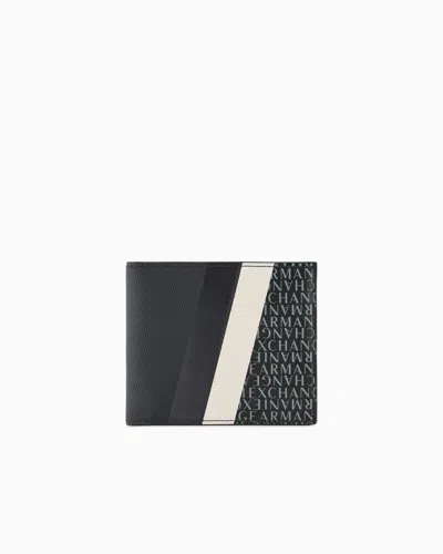 Armani Exchange Monogram And Stripe Bifold Card Holder In Black