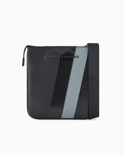 Armani Exchange Monogram And Stripe Flat Shoulder Bag In Black