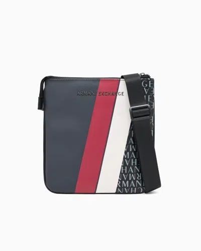 Armani Exchange Monogram And Stripe Flat Shoulder Bag In Grey