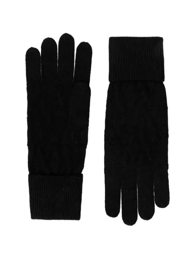 Armani Exchange Monogram Cable-knit Gloves In Black