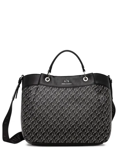 Armani Exchange Monogram Cross Body Bag In Black