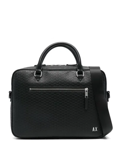 Armani Exchange Monogram-embossed Briefcase In Black
