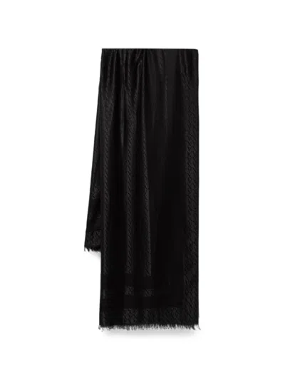Armani Exchange Monogram Frayed-edge Scarf In Black
