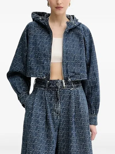 Armani Exchange Monogram Hooded Denim Jacket In Blue