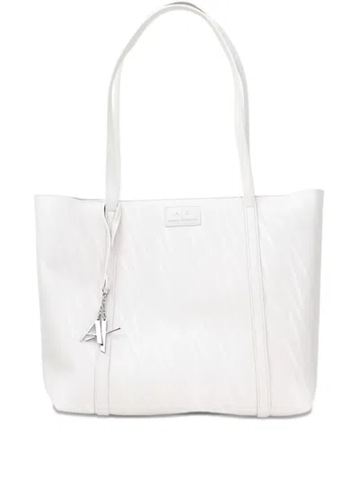 Armani Exchange Monogram Logo-plaque Tote Bag In White
