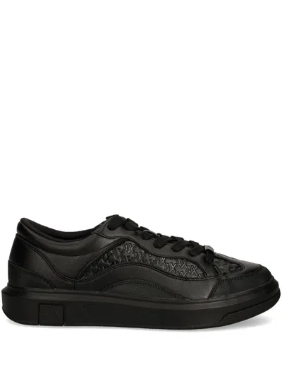Armani Exchange Monogram-logo Sneakers In Black