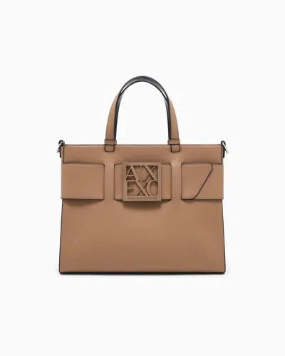 Armani Exchange Monogram Tote Bag In Brown