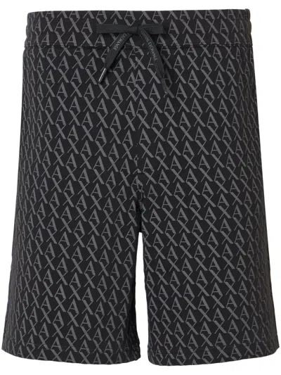 Armani Exchange Monogram Track Shorts In Black