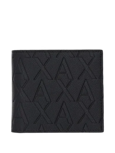 Armani Exchange Monogram-embossed Bi-fold Wallet In Black