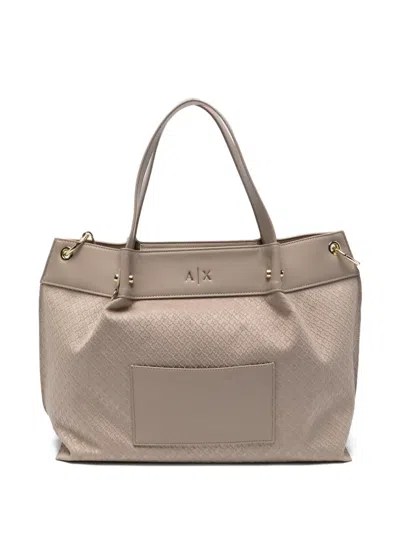 Armani Exchange Monogram-embossed Leather Tote Bag In Neutral