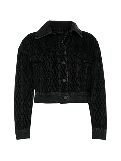 Armani Exchange Monogram-pattern Cropped Denim Jacket In Black