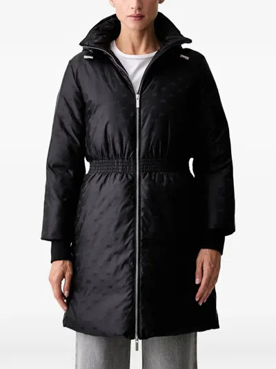 Armani Exchange Monogram-pattern Hooded Coat In Black