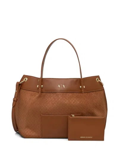 Armani Exchange Monogram-pattern Logo-detail Tote Bag In Brown