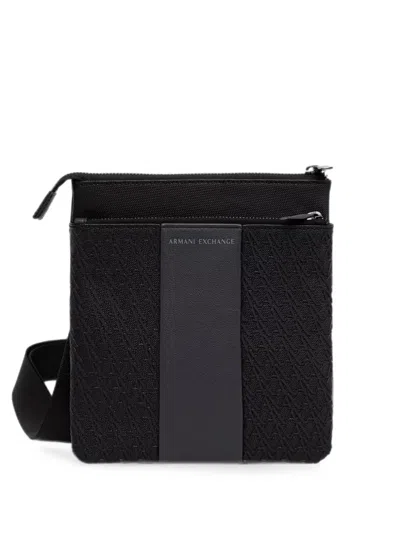 Armani Exchange Monogram-pattern Logo-patch Messenger Bag In Black