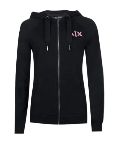 Armani Exchange Monogram-print Zip-up Hoodie In Black