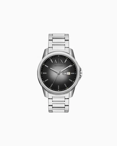 Armani Exchange Three-hand Stainless Steel Watch With Day And Date In Metallic