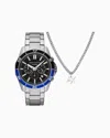 Armani Exchange Chronograph Stainless Steel Watch And Necklace Set In Multicolore