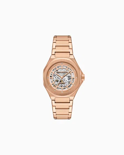 Armani Exchange Automatic Rose Gold-tone Stainless Steel Watch In Multicolore