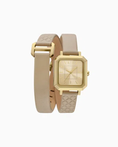 Armani Exchange Three-hand Brown Leather Watch In Multicolore