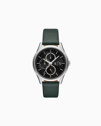 Armani Exchange Multifunction Black Leather Watch In Multicolore