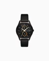 Armani Exchange Multifunction Black Leather Watch In Multicolore