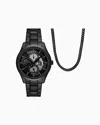 Armani Exchange Multifunction Black Stainless Steel Watch And Necklace Set In Multicoloured