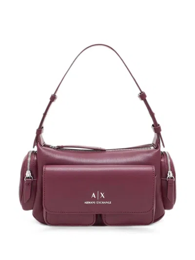 Armani Exchange Multi-pocket Zip-detail Shoulder Bag In Burgundy