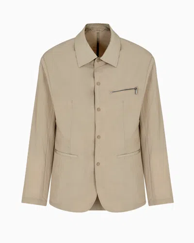 Armani Exchange Nylon Seersucker Jacket Zip Pocket In Beige