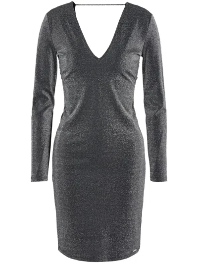 Armani Exchange Open-back V-neck Dress In Black